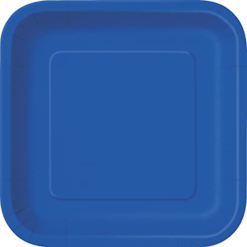 Unique Party- Platos Cuadrados de Papel Ecológicos-23 cm Azul Rey-Paquete de 14, Color royal blue (31484EU)