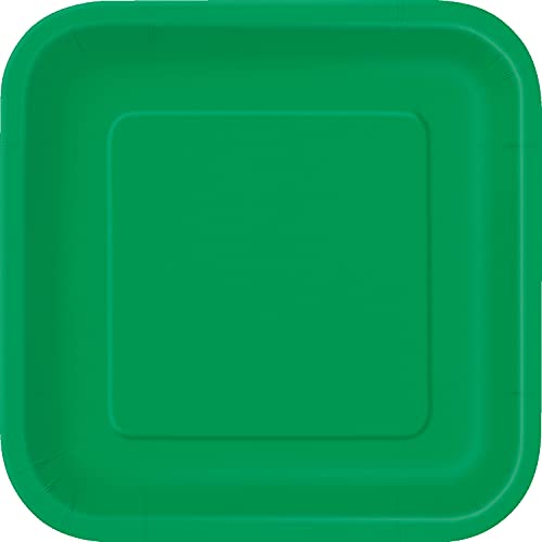 Unique Party- Platos Cuadrados de Papel Ecológicos-23 cm Verde Esmeralda-Paquete de 14, Color emerald green (31871EU)