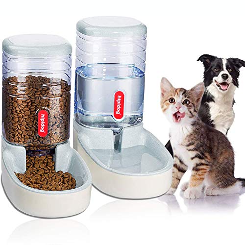 UniqueFit Pets Gatos Perros Riego automático y alimentador de Alimentos 3.8 L con 1 * dispensador de Agua y 1 * alimentador automático para Mascotas (A-Gray)