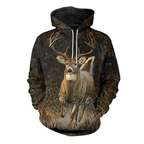 Unisex 3D impreso ciervos caza camuflaje sudadera con capucha jersey cuello redondo casual sudadera chaqueta, Sudaderas con capucha, L
