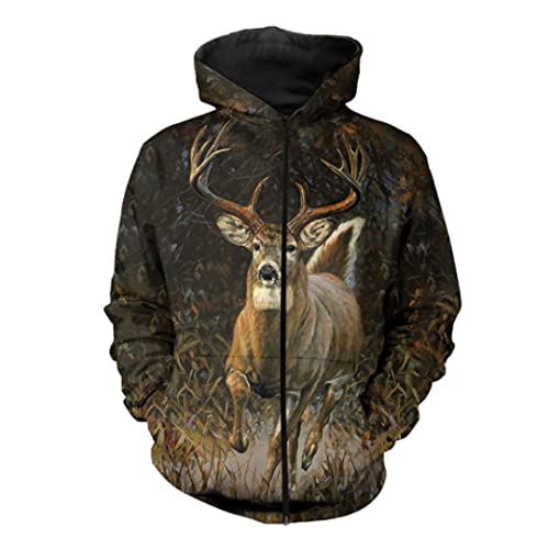 Unisex 3D impreso ciervos caza camuflaje sudadera con capucha jersey cuello redondo casual sudadera chaqueta, Sudaderas con capucha, L