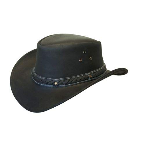 Unisex Negro Safari de Cuero Arbusto Australiano Cowboy Style Clásico Occidental Outback Sombrero XL