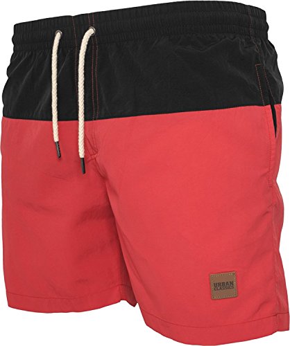 Urban Classics Block Swim Shorts Bañador, Multicolor (Negro/Rojo), X-Large para Hombre