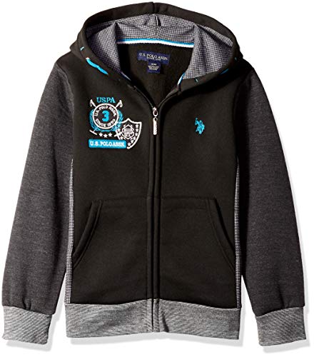 U.S. POLO ASSN. Long Sleeve Fleece Hoodie Sudadera con Capucha, Bloque de Color Gris Oscuro Jaspeado, 2 años para Niños