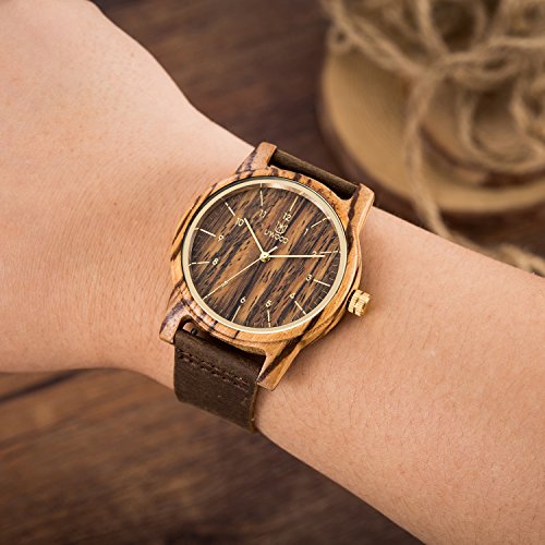 uwood negro reloj de madera de sándalo reloj Casual Fashion madera reloj hombres mujeres(Zebra)