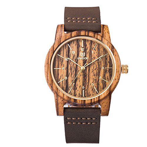 uwood negro reloj de madera de sándalo reloj Casual Fashion madera reloj hombres mujeres(Zebra)