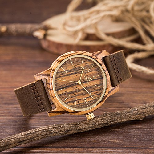 uwood negro reloj de madera de sándalo reloj Casual Fashion madera reloj hombres mujeres(Zebra)