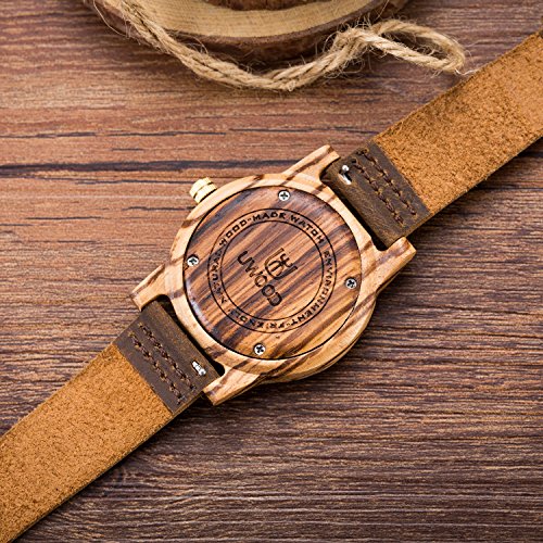 uwood negro reloj de madera de sándalo reloj Casual Fashion madera reloj hombres mujeres(Zebra)