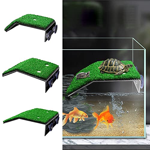 UxradG Tortuga plataforma rampa tortuga escalera tortuga Tortuga tanque plataforma artificial césped decoración para baño sol descansando juego (tamaño: L)