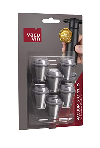 Vacu Vin 0886360 Set de 6 Tapones para vacío, Color Gris, plástico, Plateado