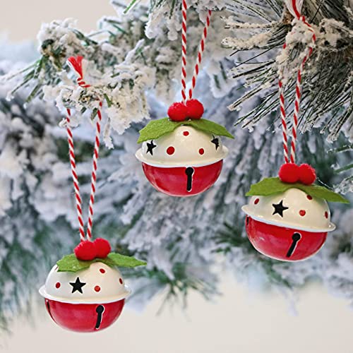 VALERY MADELYN Adornos de Navidad para árbol, 12Pcs Decoración de Navidad Colgantes de Navidad de Metal, Regalo Navideños,Cascabel de Navidad, Rojo Blanco y Verde (Coleccion Clasica)