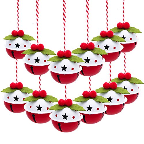 VALERY MADELYN Adornos de Navidad para árbol, 12Pcs Decoración de Navidad Colgantes de Navidad de Metal, Regalo Navideños,Cascabel de Navidad, Rojo Blanco y Verde (Coleccion Clasica)