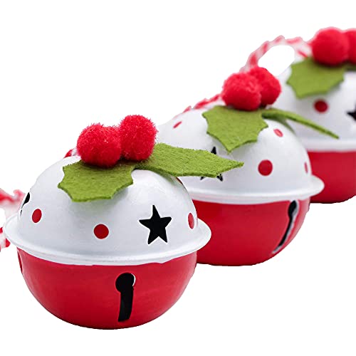 VALERY MADELYN Adornos de Navidad para árbol, 12Pcs Decoración de Navidad Colgantes de Navidad de Metal, Regalo Navideños,Cascabel de Navidad, Rojo Blanco y Verde (Coleccion Clasica)