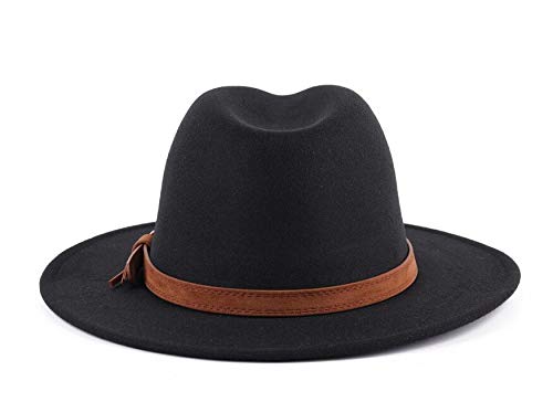 VASANA Sombrero clásico unisex de ala ancha con hebilla de cinturón perfecto para bodas, fiestas, espectáculos de talento, color negro