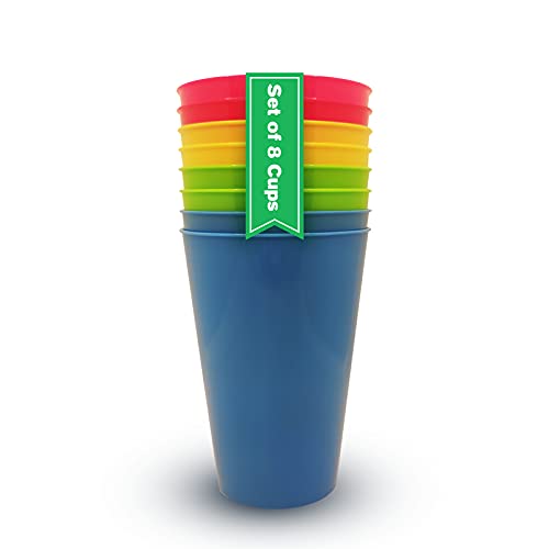 Vasos Plastico Duro Niños y Adultos (8 uds) Vasos Libres de BPA 450ml Vasos Camping Plastico Colores. Vasos Plastico Duro Reutilizables para Fiestas