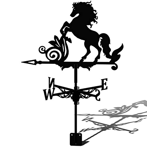Veleta de viento para jardín Veleta de metal para jardín Escena de granja Decoración de patio Caballo galopante Veleta de hierro fundido con adorno de caballo negro Indicador de dirección del viento