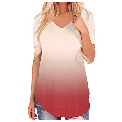 VEMOW Los más vendidos Camiseta Tops Las Mujeres cruzan el Hombro frío V Cuello Manga Corta Blusa(Y01 Rojo,S)