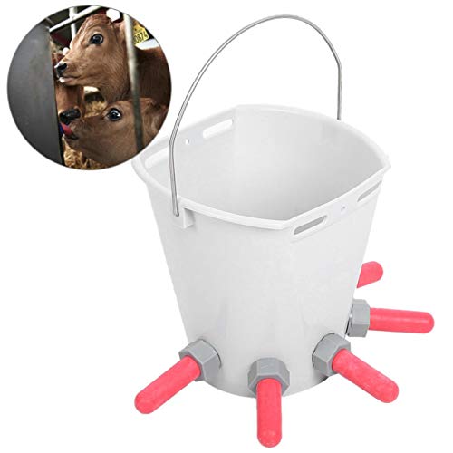 Venta Loca Plástico Anti-reflujo con Escala Cubo para alimentación de terneros Cubo para pezones Pezones múltiples Cabras para Ganado(Five Mouths)