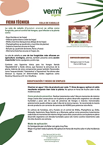 VERMIORGANIC Fungicida Bioestimulante Cola de Caballo Ecológico, 1L. Preventivo y curativo de Las Enfermedades fúngicas.