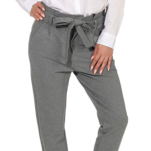 Vero Moda Vmeva HR Loose Paperbag Pant Noos Ki Pantalones, Gris (Medium Grey Melange), W25 (Talla del Fabricante: X-Small) para Mujer