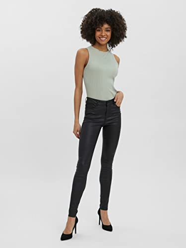 Vero Moda Vmseven Nw Ss Smooth Coated Pants Noos Pantalones para Mujer, Negro (Black Detail/Coated), 42 /L30 (Talla del fabricante: X-Large)