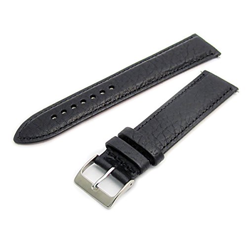Verona Camella XL acolchado de grano de la correa de la venda de reloj de cuero Extra larga de 18 mm color negro y cromado con hebilla (color de plata)