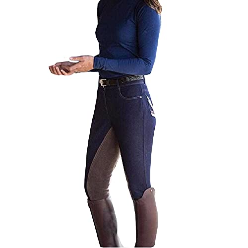 VerOut Damas Montar a Caballo Jodhpurs Pantalones Ecuestre Ropa Ecuestre Soft Strongy Color Sólido Denim Algodón Spandex,Azul,L