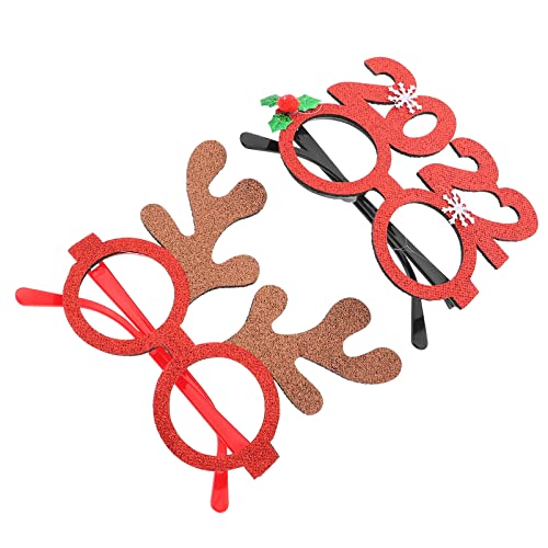 VICASKY 2 Unids 2022 Glitter de Navidad Gafas de Fiesta Marcos de Reno Divertido Costume Lentes de Navidad Gafas de Fiesta Marco para Fiesta de Navidad Favorece Favores de Vacaciones