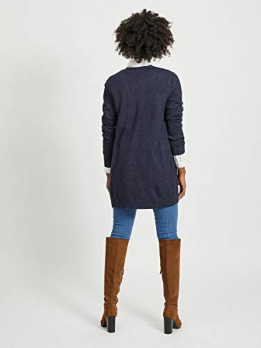 Vila Clothes Viril L/s Open Knit Cardigan-Noos Chaqueta Punto, Azul (Total Eclipse Detail: Melange), 40 (Talla del Fabricante: Large) para Mujer