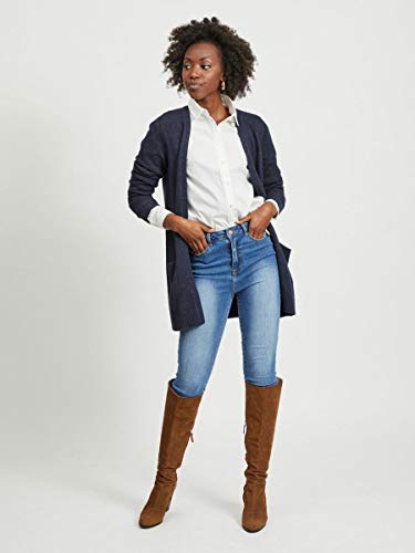 Vila Clothes Viril L/s Open Knit Cardigan-Noos Chaqueta Punto, Azul (Total Eclipse Detail: Melange), 40 (Talla del Fabricante: Large) para Mujer