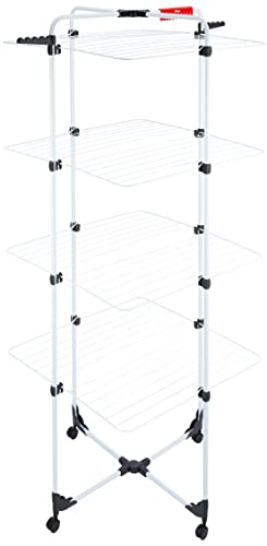 Vileda Mixer 4 - Tendedero vertical de torre de acero, 40 metros de espacio de tendido, 4 rejillas, soporte para ropa pequeña y perchas, dimensiones abierto 169 x 71 x 71 cm, color blanco