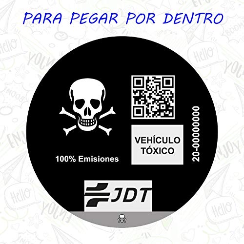 Vinilo Adhesivo Calavera Pegatina Sticker Distintivo Ambiental Coche VEHICULO TOXICO JDT para Pegar por Dentro