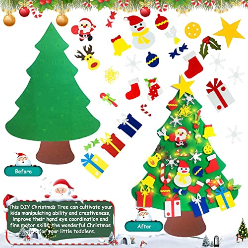VIPNAJI El árbol de Navidad del Fieltro de los 3.3FT DIY fijó + los Ornamentos Desmontables 30pcs + 30 Luces LED, Regalos Colgantes de Navidad de la Pared para Las Decoraciones de la Navidad