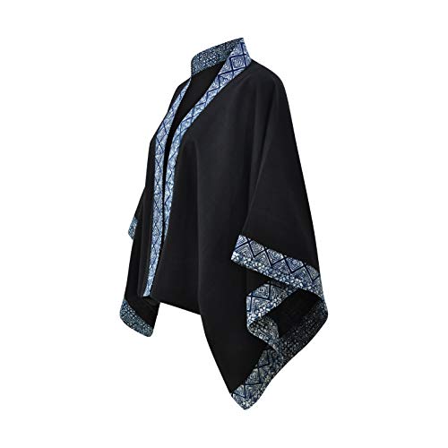 virblatt- Kimono Mujer | 100% algodón |Poncho Mujer Cardigan Largo Chaleco Punto Mujer Capa Ropa Hippie Bolero Mujer Chaqueta Verano - Aline Black