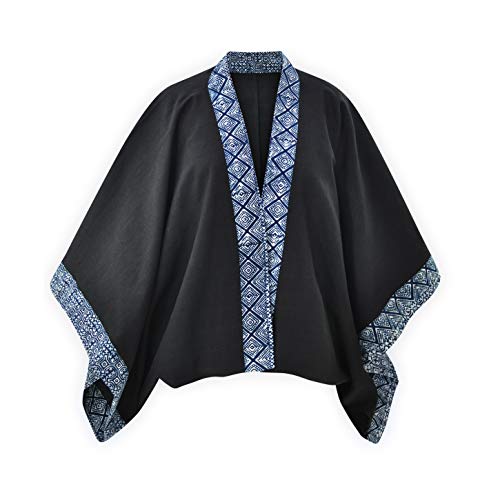 virblatt- Kimono Mujer | 100% algodón |Poncho Mujer Cardigan Largo Chaleco Punto Mujer Capa Ropa Hippie Bolero Mujer Chaqueta Verano - Aline Black