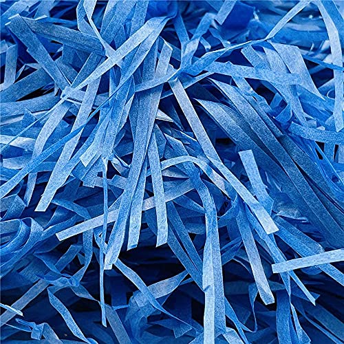 Virutas de papel para rellenos de regalos 500 gramos azul, ideal papa rellenar cajas y cestas para presentación y proteccion de regalos, papel triturado kraft (AZULON-500 GR)