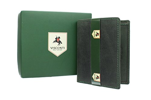 Visconti Cartera Compacta Arrow de Cuero Engrasado 705 Bloqueo RFID Verde Petróleo