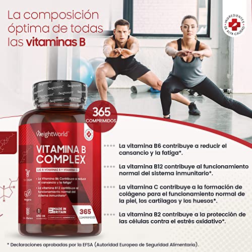 Vitamina B Complex 365 Comprimidos Alta Concentración Vitaminas del Grupo B Vegano - Complejo Vitamínico B Enriquecido con Vitamina C, Biotina, Ácido Fólico B1, B2, B3, B5, B6 y B12 Metilcobalamina