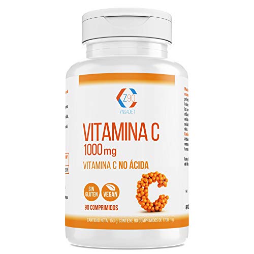 Vitamina C - Vitamina C 1000mg - Comprimidos veganos de Vitamina C pura -Vitaminas Diseñada Para un Sistema inmunitario Fuerte y Una Piel Sana | Sin Gluten y Apto Para Veganos | 90 Comprimidos