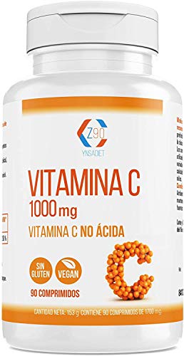 Vitamina C - Vitamina C 1000mg - Comprimidos veganos de Vitamina C pura -Vitaminas Diseñada Para un Sistema inmunitario Fuerte y Una Piel Sana | Sin Gluten y Apto Para Veganos | 90 Comprimidos