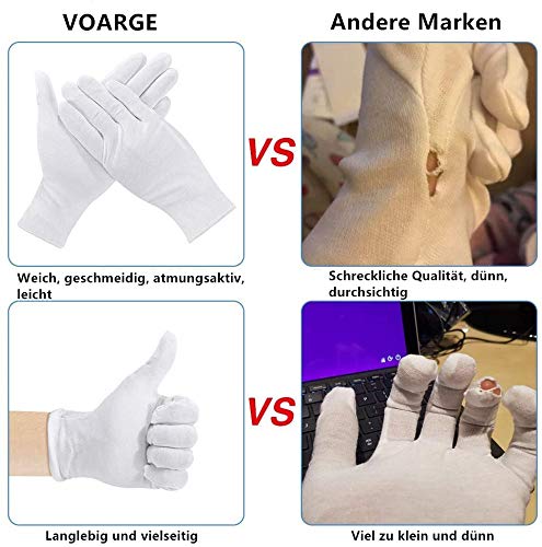 VOARGE 10 pares de guantes de algodón blanco, talla XL, color blanco, guantes de algodón, cómodos y transpirables, para manos secas, eccema, belleza, monedas, joyas e inspección de plata