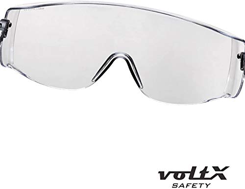 voltX 'OVERSPECS' Sobremontura para Gafas de Seguridad Industrial (Lentes Transparentes) con certificación CE EN166F, ajuste de sien individual, antivaho, resistentes a los arañazos, con protección UV400 / Safety Glasses