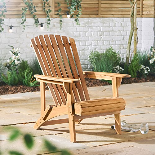 VonHaus Silla Adirondack - Madera de Acacia con Acabado Aceitado – Silla de Jardín de Madera al Aire Libre