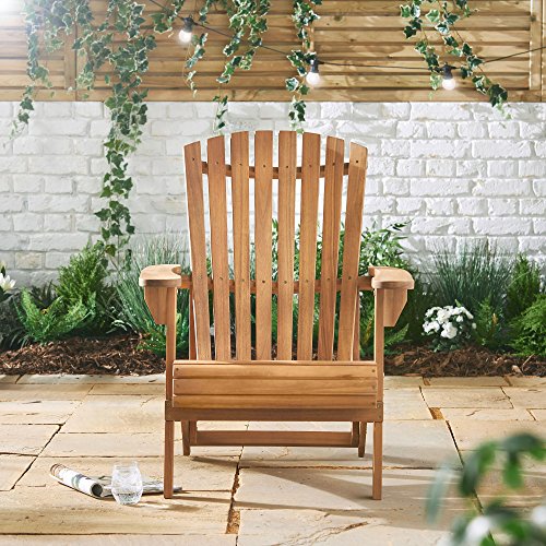 VonHaus Silla Adirondack - Madera de Acacia con Acabado Aceitado – Silla de Jardín de Madera al Aire Libre