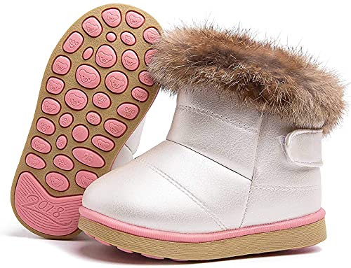 Vorgelen Botas de Nieve para Niños Invierno Felpa Botines Calentar Botas de Nieve Bebés Antideslizantes Zapatos Botas (Blanco - 22 EU = Etiqueta 23)
