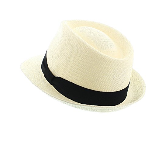 votrechapeau – Sombrero de Panamá – Sombrero de paja Cuenca – Sombrero Trilby – Ala estrecha blanco 60