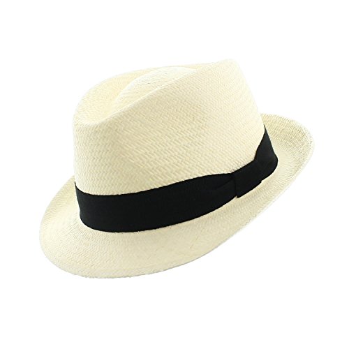 votrechapeau – Sombrero de Panamá – Sombrero de paja Cuenca – Sombrero Trilby – Ala estrecha blanco 60