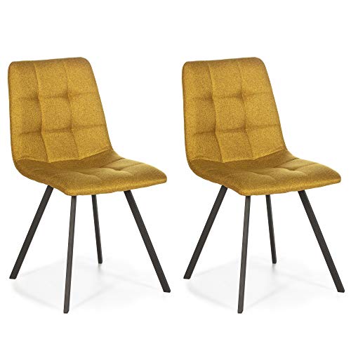 VS Venta-stock Set de 2 sillas Comedor Mila tapizadas Mostaza, certificada por la SGS, 58 cm (Ancho) x 45 cm (Profundo) x 90 cm (Alto)