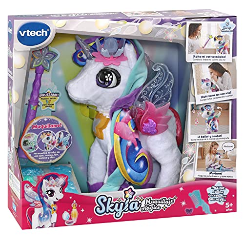 VTech Skyla Maquillaje mágico, Unicornio de Peluche Interactivo, Juguete para niños +5 años, versión ESP (3480-547122), Color