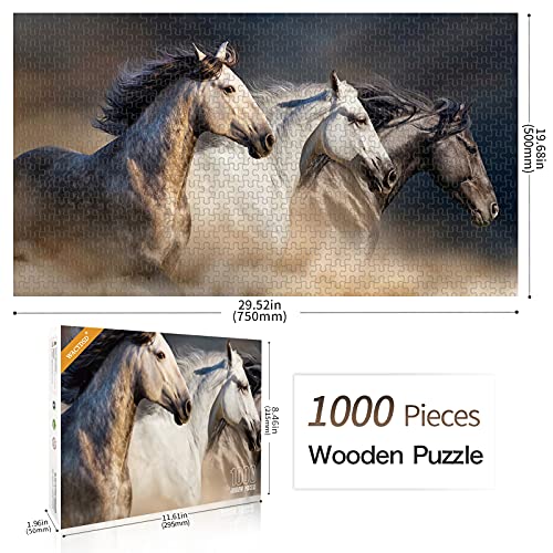 WACYDSD Puzzle 1000 Piezas Tres Caballos Corriendo Arte De La Pared Cartel Foto HD Decoración para El Hogar Impresa